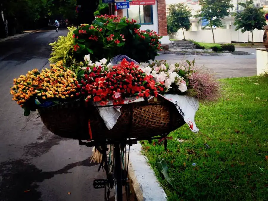 Flowers on a bike in Hanoi, Vietnam