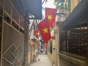 Vietnamese Flags Flying in Hanoi, Vietnam