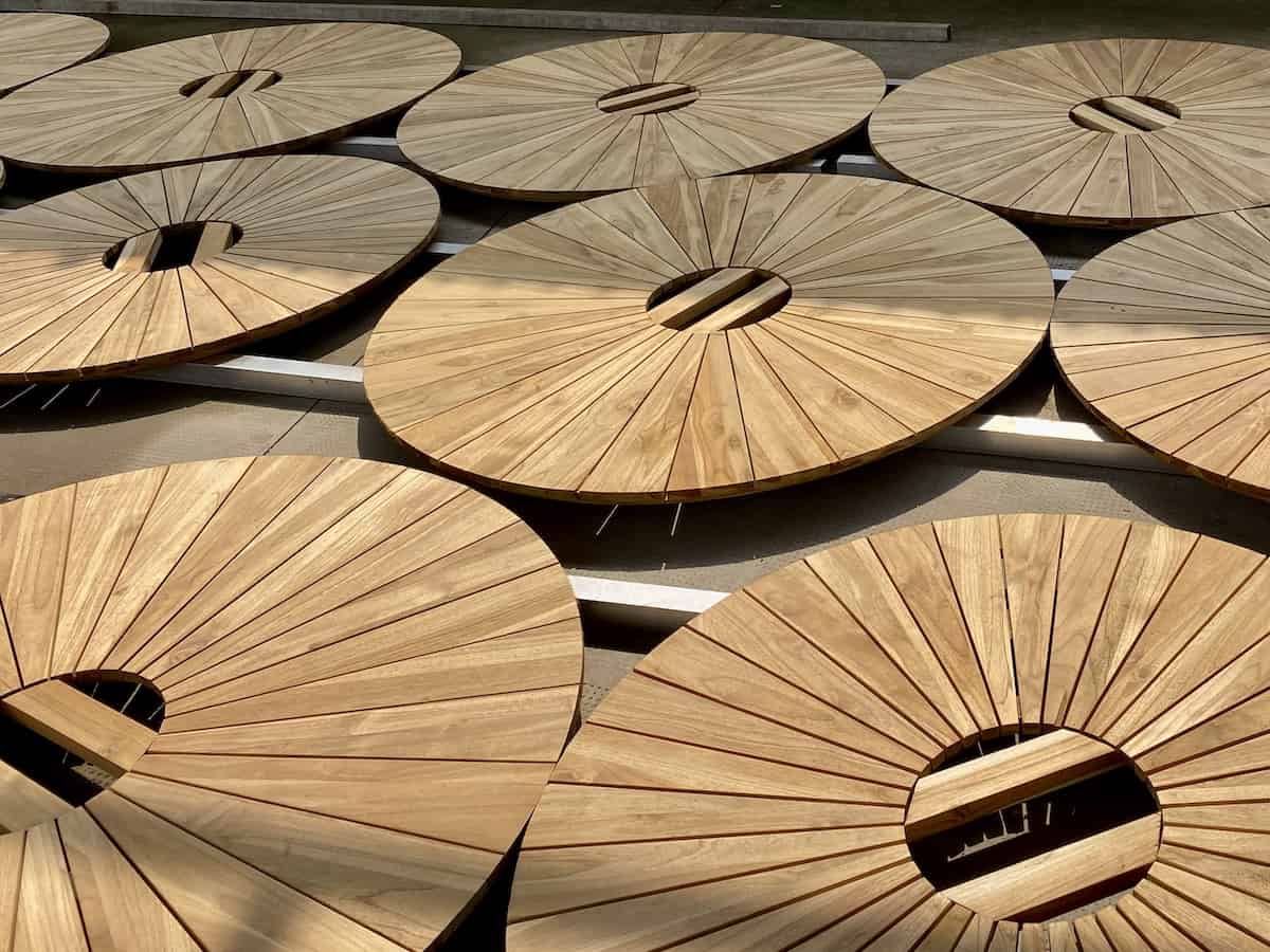 Teak Table Top In the Sun at a Factory in Vietnam