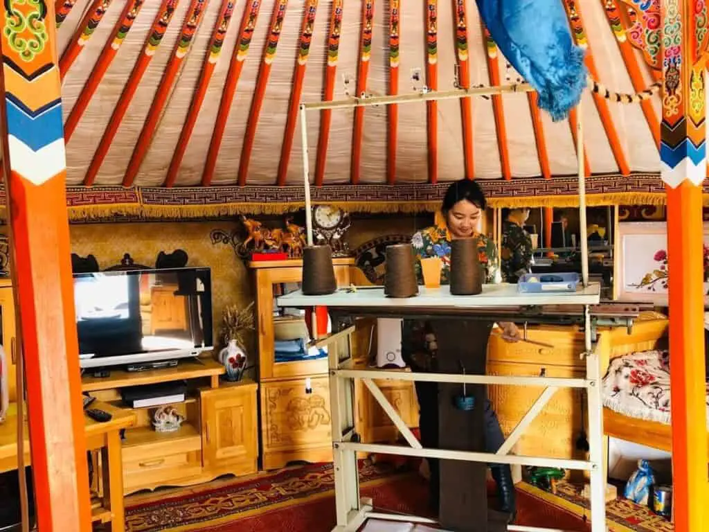 A Mongolian Woman Handicraft Items In Her Ger (Yurt)
