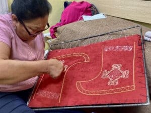 Mongolian Kazakh Women Doing Hand Embroidery
