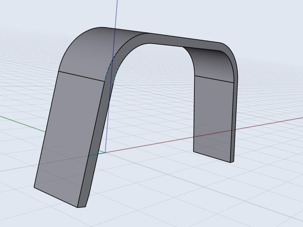 A aide view of a table with rounded top edges