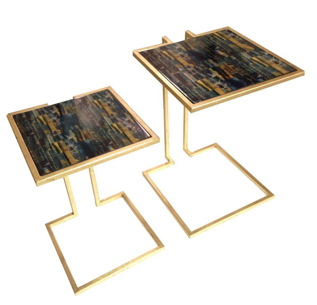 Special Shape Table With Faux And Gold Leaf Material