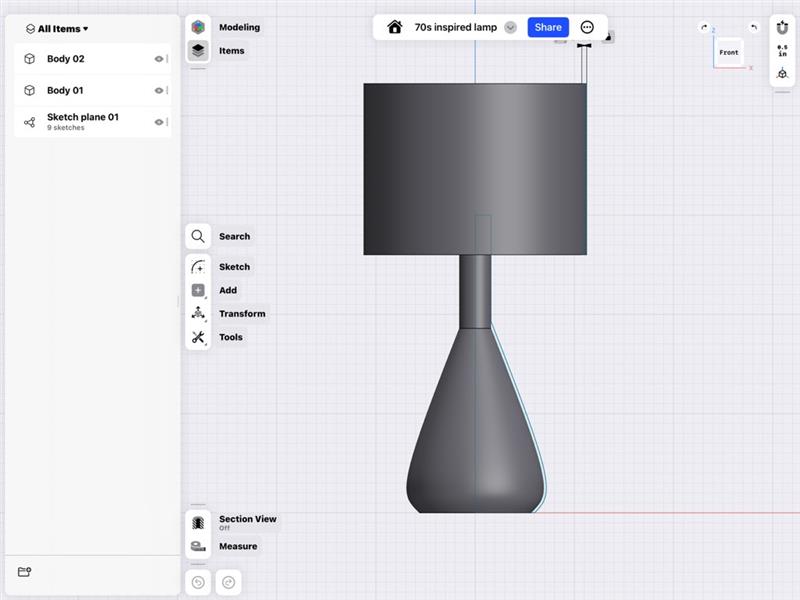 Designing a table lamp model in Shapr3D
