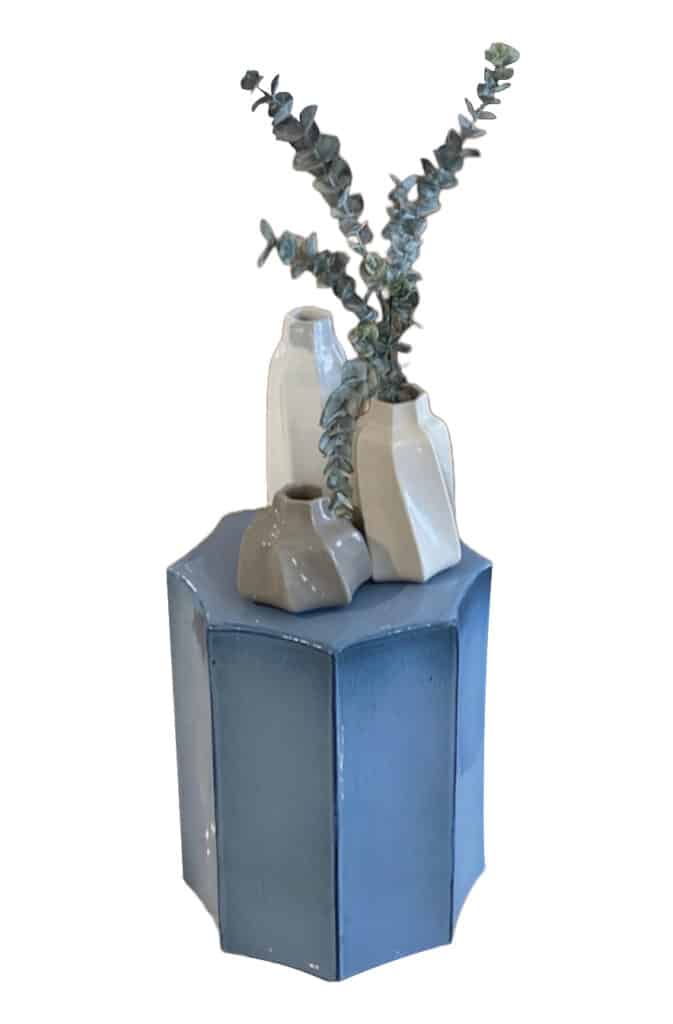 Ceramics Blue Table With Flower Vase On Top