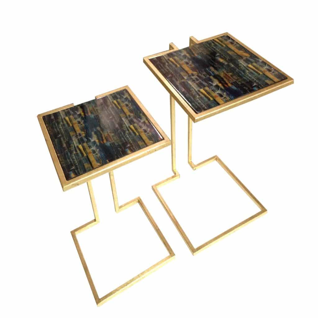 Gold Leaf Accent Table With Paper Agate Design On Top