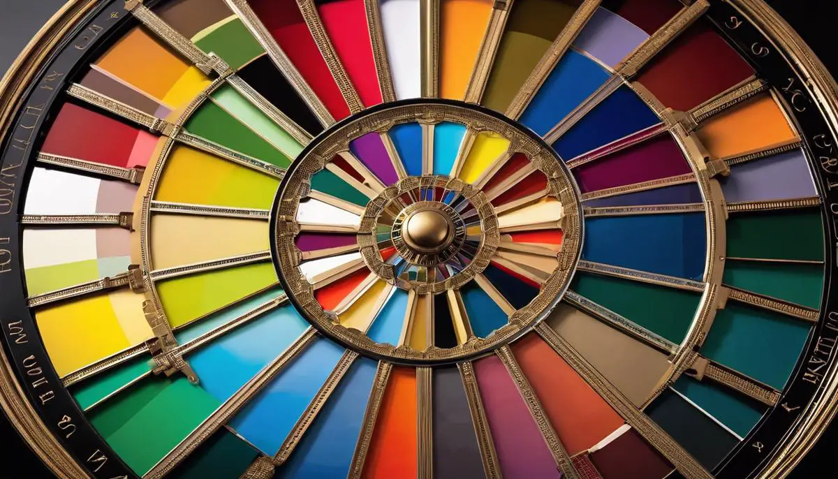 An image of a color palette wheel, showing the arrangement of colors in a circular fashion.