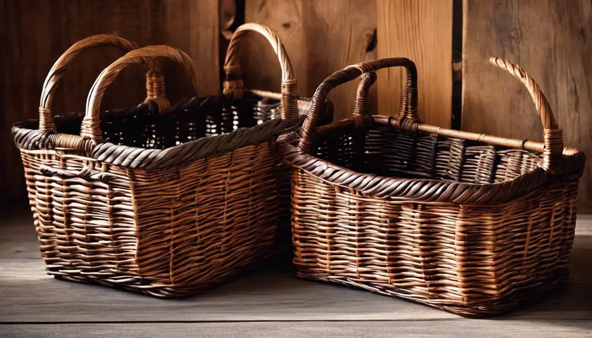 Image showcasing wicker baskets used in home decor, adding charm and rustic appeal to interiors.